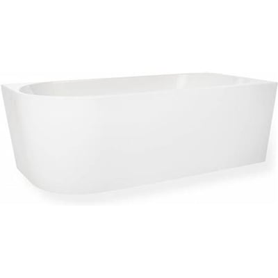 Elegant Back To Wall badekar i mat hvid akryl, 1800mm langt med retvendt højre side. Leveres med krom bundventil og overløb.