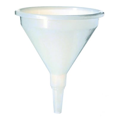 Transparent plasttragt i polyethylen med en diameter på 350 mm og et 32 mm udløb.