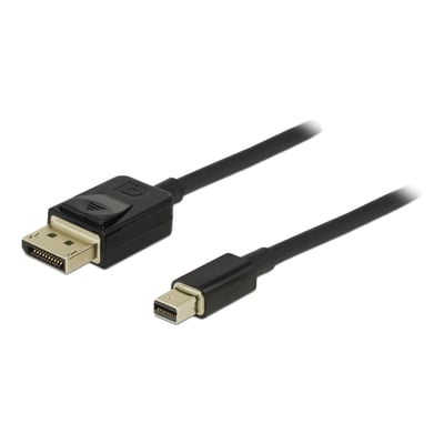 DeLock Mini DisplayPort til DisplayPort kabel i sort, 2 meter langt, med DP 8K certificering.