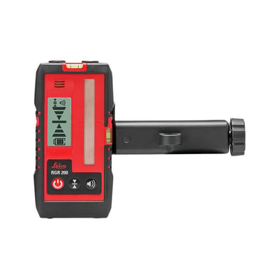 Leica RGR200 detektor til rød og grøn linjelaser med sort og rød front samt sidebeslag.