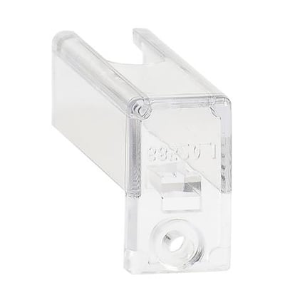 ABB 1-polet terminalafdækning, model Ots40t1, i transparent snap-on design, vist isoleret på hvid baggrund.