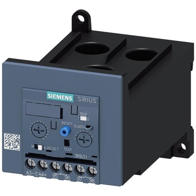 Siemens Sirius overbelastningsrelæ, størrelse S3, med justerbart indstillingsområde fra 12,5 til 50A og tydelige terminalmærkninger.