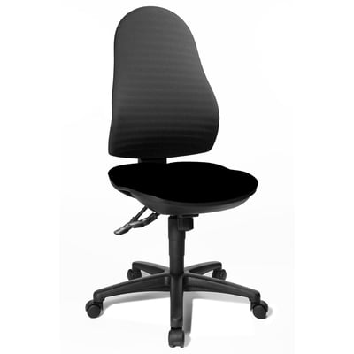Kontorstol New Flex Point SY i sort med sort polyamid base og synkronmekanisme, fremviser justerbart ryglæn og hjul.