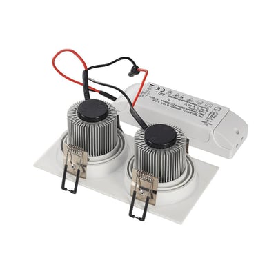 SLV NEW TRIA 2 SET dobbelt LED spot i hvid, vist med driver og fjederclips til montering.