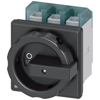 Siemens SENTRON 3LD hovedafbryder, 3-polet og 125 A, med sort drejehåndtag og synlige tilslutninger.