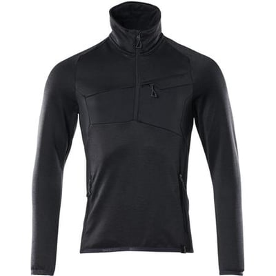 Mascot fleecetrøje i mørk marine, størrelse 3XL, med kropsnær pasform og flere lynlåslommer.