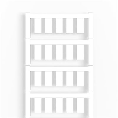 Weidmüller komponentmærke ESG 8/17 MC i hvidt polyamid 66, vist på række med flere mærker.