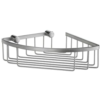 Smedbo Sideline hjørne brusekurv 195x195 mm i børstet krom finish, fremstillet af massiv messing og rustfri.