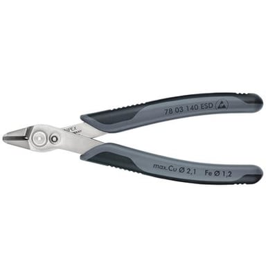 Knipex Electronic Super Knips XL ESD, et par sidebidetang med gråhvide håndtag og blanke stålkæber, ideel til elektronik.