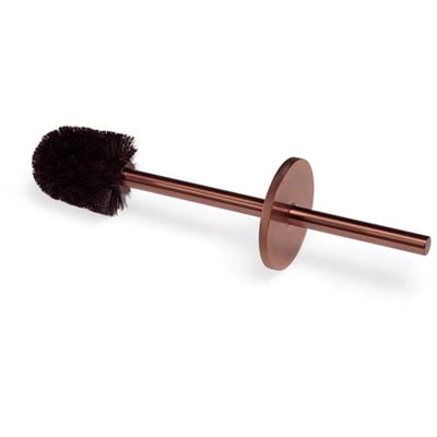 Blue Label toiletbørsteindsats i børstet bronze, set fra siden med sort børstehoved og rundt facetlåg.