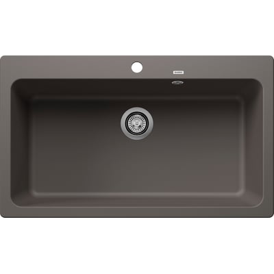 Blanco Naya XL9 UX køkkenvask i vulkangrå SILGRANIT, 86 cm bred med et stort rum og integreret afløb.