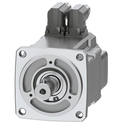 Siemens SIMOTICS S-1FK2 HD servomotor med 1,27 Nm M0 moment og aksel med kile, vist på hvid baggrund.