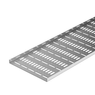 Detaljeret vinkel af Wibe Kabelplade W4, der viser den perforerede overflade og 250mm bredde på en hvid baggrund.