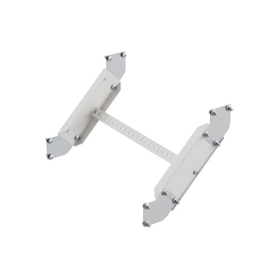 Mita faldstykke 90° LM100 i grå metal med 600 mm længde og R4 serie, vist på hvid baggrund.