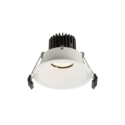 Inverso G2 indbygningsspot Ø90 mm i hvid, 9W med sort køleprofil på bagsiden, vist mod hvid baggrund.