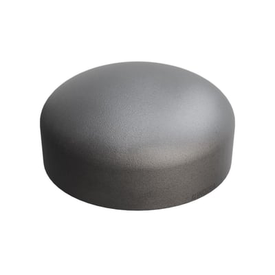 Grå Indura endebund i P265GH stål med mål 355,6 x 8 mm og 165 mm højde, standard EN10253-2 T:B.