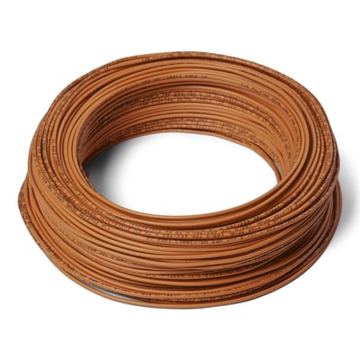 H07V-U installationsledning 1x1,5 mm brun til faste installationer, vist som en spole med 100 meter kabel.
