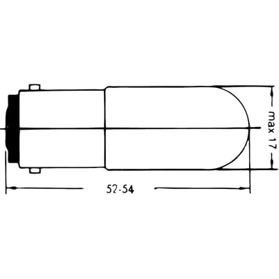 Diagram af Kerger glødelampe med BA15D sokkel, 5W, 260V, med dimensioner angivet for længde og diameter.