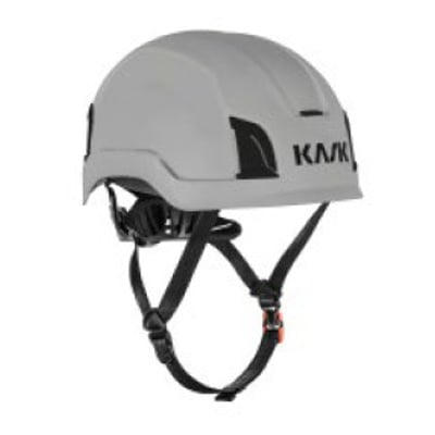Lys grå Kask Zenith X Max sikkerhedshjelm med sort hagerem, set skråt forfra.