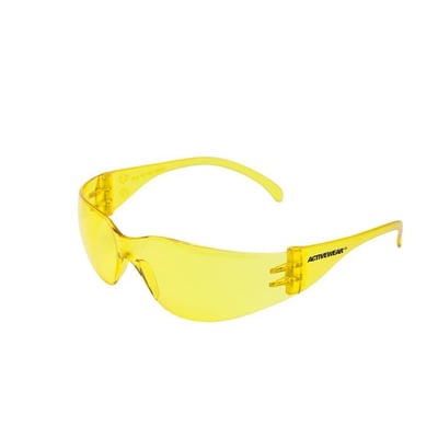 Activewear Mission 4020 sikkerhedsbrille med gul, kantløs linse, set skråt forfra med begge brillestænger synlige.