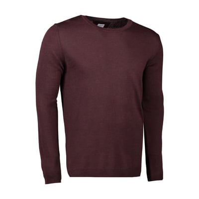 Detalje af Seven Seas pullover i bordeaux melange, der viser den runde halsudskæring med diskret kantdetalje i størrelse XL.