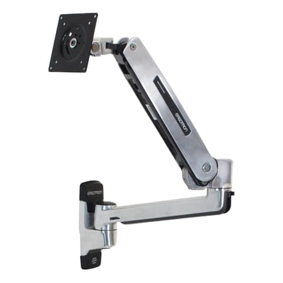 ERGOTRON LX-monteringssæt til LCD-skærm i poleret aluminium med leddelt arm og monteringsplade.