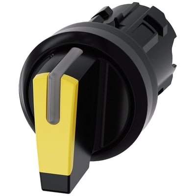 Siemens 22mm gul omskifter fra Sirius Act-serie i plast med låsende funktion og aktiveringsvinkel 2x45°.