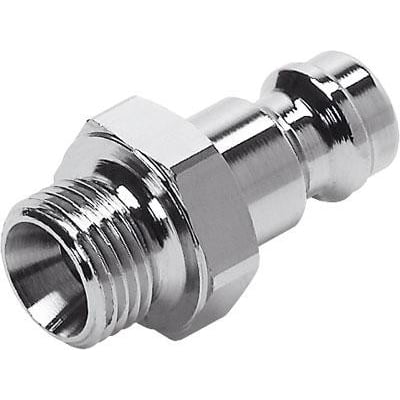 Festo Koblingsstik KS3-1/8-A, et metalstik med gevind i den ene ende og en lynkoblingsdel i den anden.