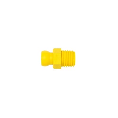 Gul syrebestandig Loc-Line tilslutning med 1/4" gevind og 20mm stud, perfekt til kølevæskesystemer.