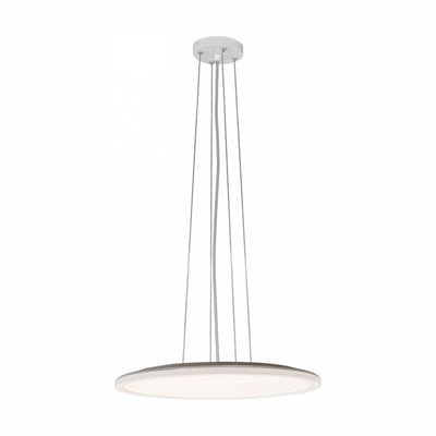 SpectrumLED Nymphea Flat Duo LED-loftslampe med rund, hvid kant, vist hængende i lange wirer.
