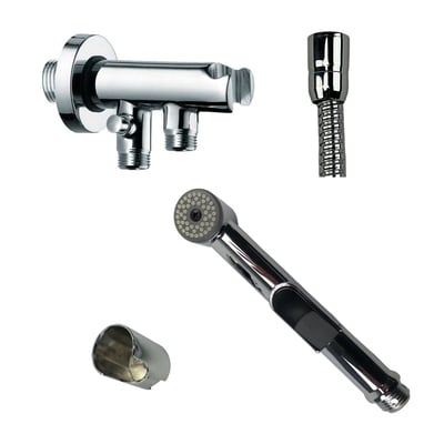 K. Neerskov komplet bidet sæt med krom stopventil, 800mm metalslange og bidetbruser med on/off knap.