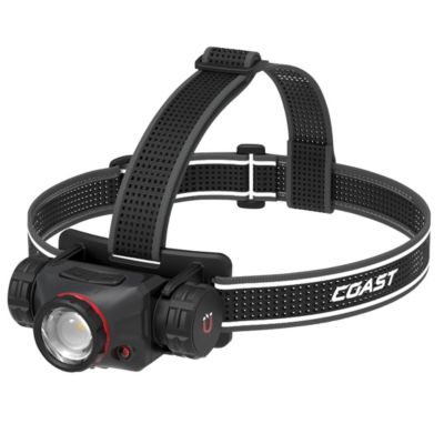 Coast XPH40R pandelampe på 3000 lumen med sort, justerbar hovedrem og kompakt lygtehoved set forfra.