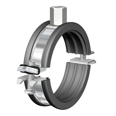 Flamco BSM rørbøjle til 48-52 mm rør med lyddæmpende gummi og M8/10 gevind, isoleret mod hvid baggrund.