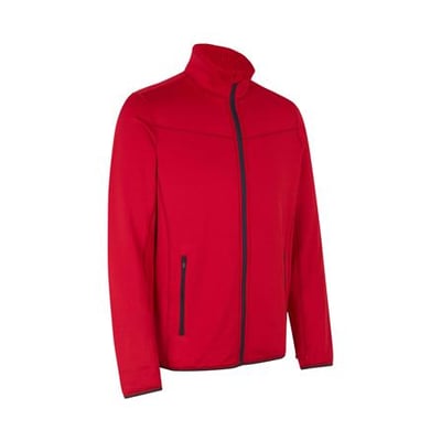 ID Identity rød cardigan i str. 4XL med lynlås og lommer, lavet af blødt stretch fleece.