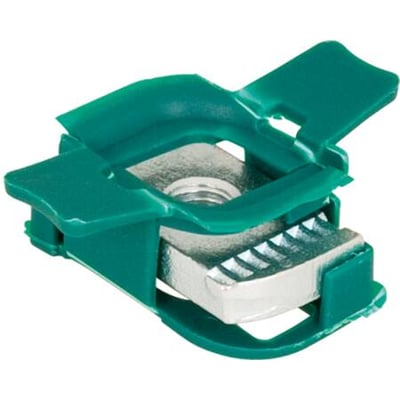 Walraven RapidStrut® glidesko med vinger, M6, grønne plastvinger og synlig metalindsats, set skråt oppefra.