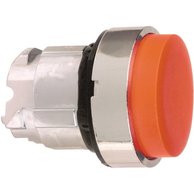 Schneider Electric trykknap, rød, ophøjet, 22mm diameter med krom-effekt ring.