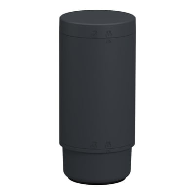 Nærbillede af Schneider Electric basemodul XVB7C21M i mørkegrå, der viser låsemekanismer og overgangen mellem dele.