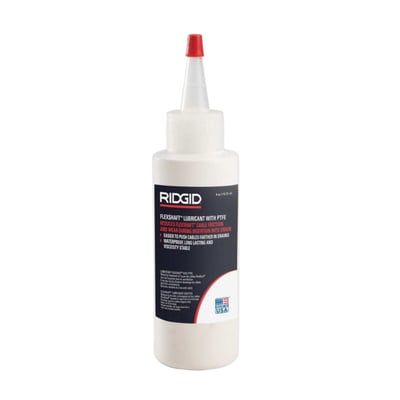 Ridgid FlexShaft smøremiddel med PTFE i 238 ml flaske med rød tud og tydelig mærkning på hvid baggrund.