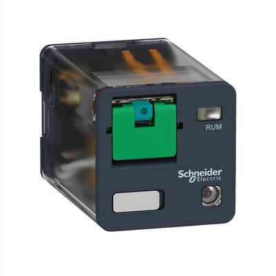 Schneider Electric Harmony RUM universal plug-in relæ med 3 CO kontakter og 125 V DC spænding.