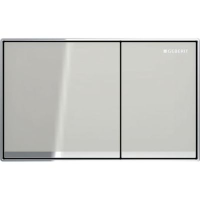 Geberit Omega60 betjeningsplade i sand grey glas med to blankforkromede skylleknapper, 184x114mm.