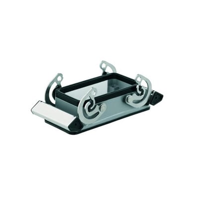 Weidmüller Chassishus 10B-ABU, størrelse 4, set fra siden med fokus på monteringsbøjlerne og aluminiumskonstruktion.