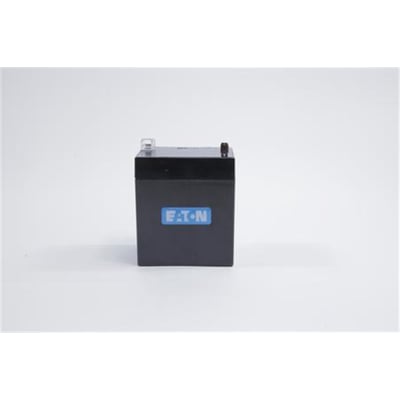 Eaton Battery+ UPS-batteri på 12 V og 5 Ah med sort, rektangulært kabinet og tilslutningstapper øverst.