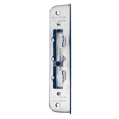 Assa Abloy sikkerhedsslutblik 4630/4014 i blankt stål, vist forfra med lang, smal form og central åbning.