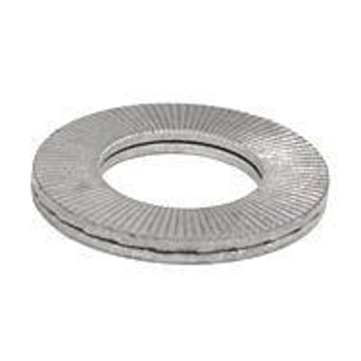 Nærbillede af en Nord-Lock® delta sikringsskive SP til 10mm bolte, som demonstrerer den patenterede låseteknologi.