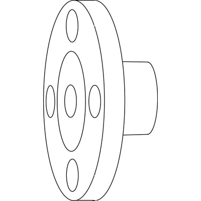 Illustration af IMI Flange DN 32 udløb, der viser flangen med fire huller og tilslutningsdiameter.