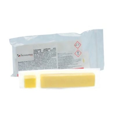 Tecnosystemi kondensat strips til klimaanlæg, sæt med 6 gule puder i emballage med advarselssymboler.