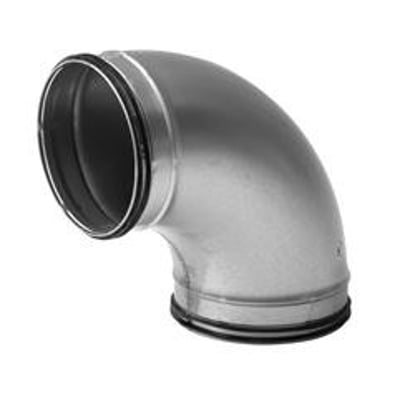 Lindab Bøjning Falset BFU-RS 200.60 med 90 graders vinkel, fremstillet af rustfri-syrefast stål til ventilationssystemer.