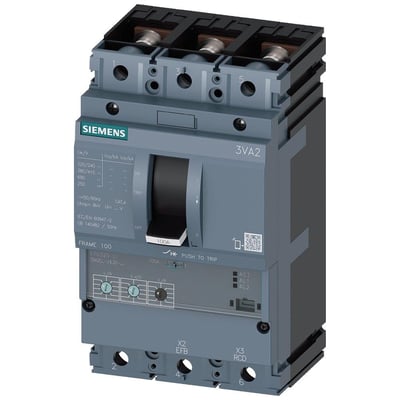 Siemens 3-polet maksimalafbryder 3VA2, ramme 100, med 40A og 55kA brydeevne på mørkegrå baggrund.