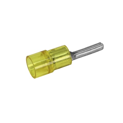 Elpress A4630SR isoleret stiftkabelsko til 4-6 mm² med gul isolering og metalstift, set skråt fra siden.
