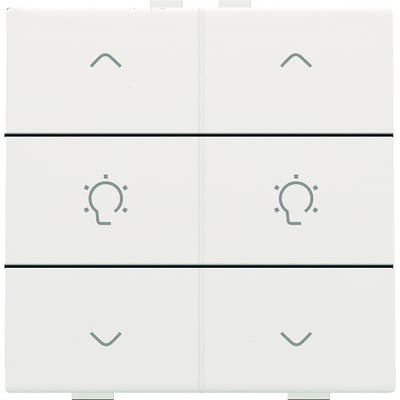 Niko dæmpertryk i hvid, med to knapper til lysstyring af hver sin lyskreds.